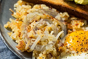 Homemade Fried Shredded Hashbrowns and Eggs