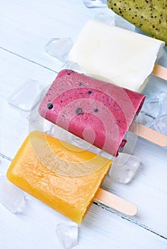 Homemade frozen ice cream popsicles