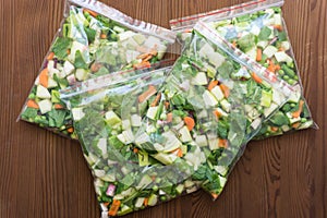 Homemade frozen vegetables in a freezer bag.