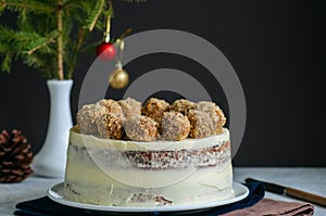 Homemade fruity Hummingbird cake with spices and pecan nuts, Rustic syle.