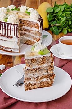 Homemade fruity Hummingbird cake with walnuts and cinnamon