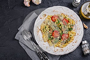 Homemade fusilli pasta