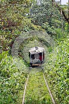 Homemade `ghost train` running on abandoned railroad tracks