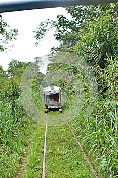 Homemade `ghost train` running on abandoned railroad tracks