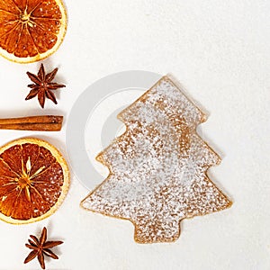 Homemade Gingerbread Cookie. New Year`s Eve symbol with cinnamon, anise, dried oranges