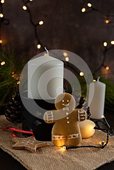 Homemade gingerbread cookies on the Christmas table