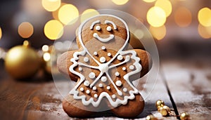 Homemade gingerbread cookies decorate the table, bringing winter cheer generated by AI