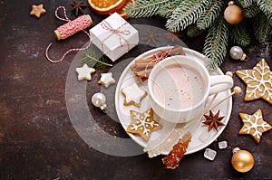 Homemade gingerbread cookies and hot chocolate