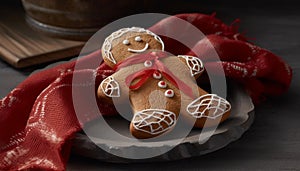 A homemade gingerbread man brings winter cheer to the table generated by AI