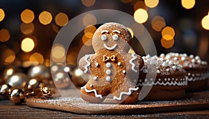 Homemade gingerbread men decorate the winter dessert table with cheer generated by AI