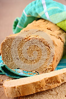 Homemade gluten free bread on a wooden table