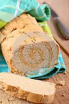 Homemade gluten free bread on a wooden table