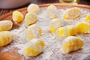 Homemade Gnocchi potato pasta on floured board