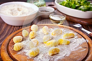 Homemade Gnocchi potato pasta on floured board