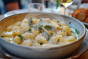 Homemade gnocchi with sage butter and parmesan.