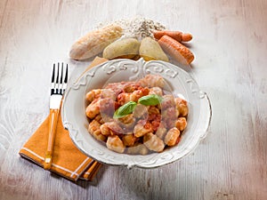 Homemade gnocchi with tomato sauce