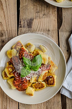 Homemade gnocchi with tomato sauce