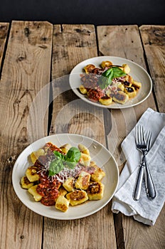 Homemade gnocchi with tomato sauce