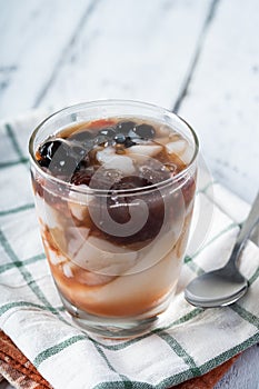 Homemade gourmet cold strawberry taho