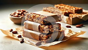 Homemade Granola Bars with Nuts and Honey, Healthy Snack Concept