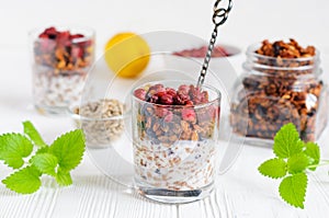 Homemade granola with yogurt in glass