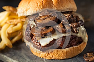 Homemade Grassfed Mushroom and Swiss Cheese Hamburger