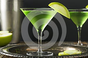 Homemade Green Alcoholic Appletini Cocktail