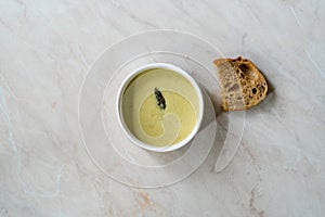 Homemade Green Asparagus Soup with Bread Slice