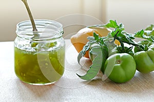 Homemade green tomato jam chutney
