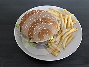 Homemade hamburgers and french fries