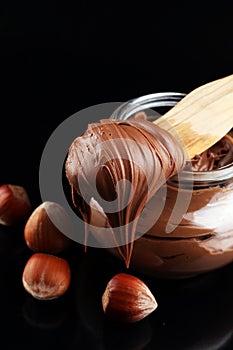 Homemade hazelnut spread in bowl. Hazelnut Nougat cream