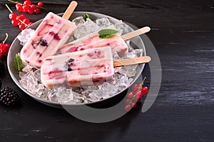 Homemade healthy berry and frozen yogurt popsicles