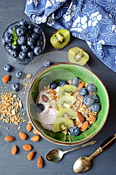 Homemade Healthy Breakfast with yogurt, granola and berries
