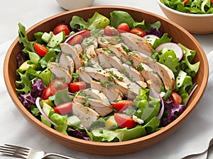 Homemade healthy chicken salad in a bowl