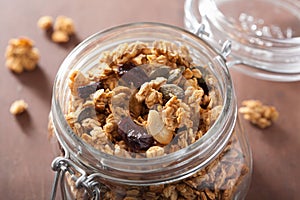 Homemade healthy granola in glass jar