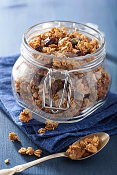 Homemade healthy granola in glass jar