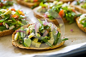 Homemade healthy sandwiches with salmon and avocado