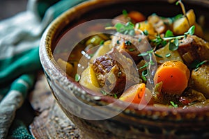 Homemade Hearty Vegetable Stew in a Rustic Bowl