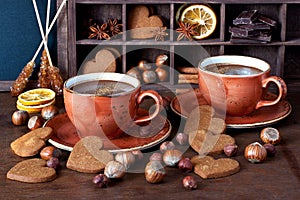 Homemade hot chocolate in mugs