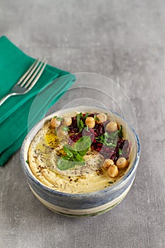 Homemade humus on a table