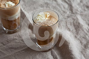 Homemade Ice Cream Float with Cola. Sweet Refreshment Drink, side view