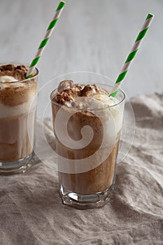 Homemade Ice Cream Float with Cola. Sweet Refreshment Drink, side view