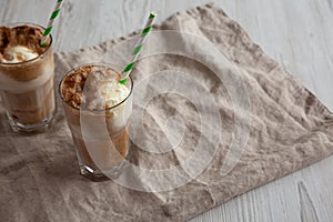 Homemade Ice Cream Float with Cola. Sweet Refreshment Drink, side view. Copy space