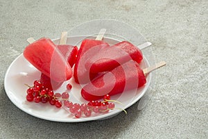 Homemade ice fruits cream of red currant lemonade. Frozen drinks. Top view.