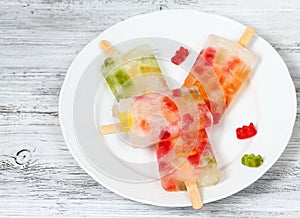 Homemade ice lolly from gummy bears