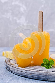 Homemade ice lolly of melon