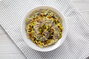 Homemade Irish Sauteed Cabbage in a Bowl, top view. Flat lay, overhead, from above