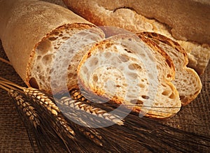 Homemade Italian bread with ears of wheat