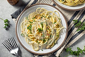 Homemade Italian Spaghetti Algio e Olio