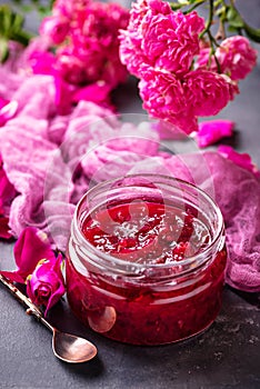 Homemade jam of rose petals